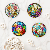 Levendig Glas in lood Floral Set van Vier