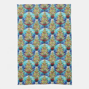 Levendig Glas in lood kerstboompatroon Theedoek