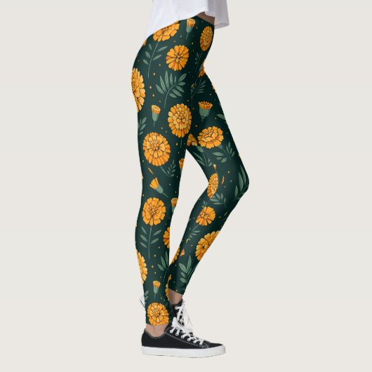 levendig goudsbloem patroon leggings (Rechts)