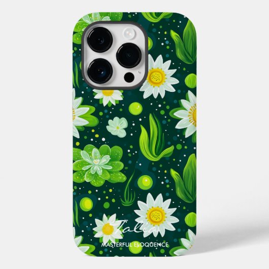 Levendig groen botanisch ontwerp met witte madelie Case-Mate iPhone case (Achterkant)