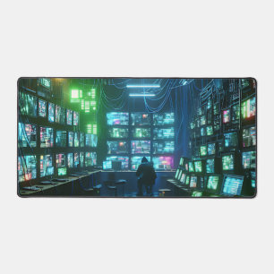 Levendig groen en blauw High-Tech Hacker's Lair Bureaumat