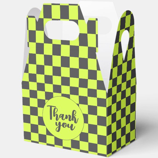 Levendig groen en grijs geruit patroon dank u bedankdoosjes (Open)