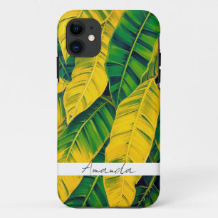 Levendig groen & geel bananenblad patroon iPhone 11 hoesje