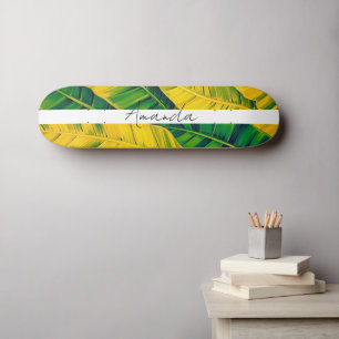 Levendig groen & geel bananenblad patroon skateboard
