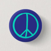 Levendig Handgeschilderd blauw Peace Sign Button (Voorkant)