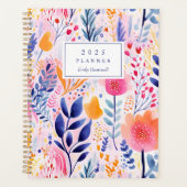 Levendig handgeschilderd botanisch blauw monogram planner (Voorkant)
