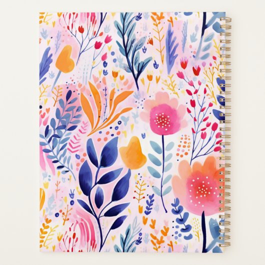 Levendig handgeschilderd botanisch blauw monogram  planner (Achterkant)