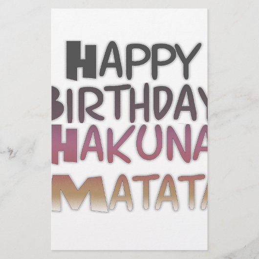 Levendig Happy Birthday Hakuna Matata Design Briefpapier (Voorkant)