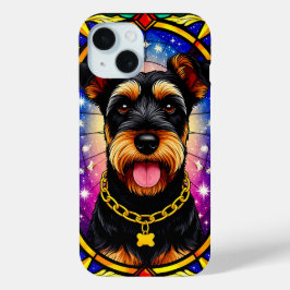 Levendig hondenportret van een Glas in lood