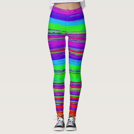 Levendig horizontaal glitchpatroon leggings (Voorkant)