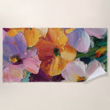 Levendig Impasto Bloemenschilderij Strandhanddoek