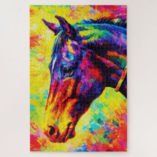 Levendig Impasto Paardenportret Kleurrijk Wild Legpuzzel