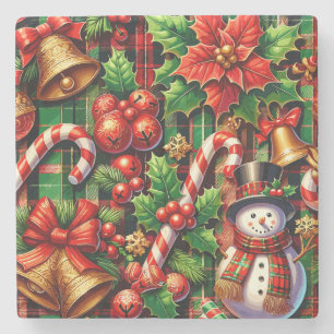 Levendig kerst geruite stenen Onderzetter