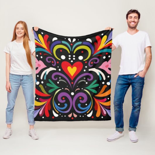 Levendig kleurrijk abstract bloemontwerp fleece deken (In situ)