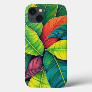 Levendig kleurrijk bananenblad patroon iPhone 13 hoesje