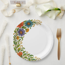 Levendig kleurrijk bloemige hoekmarge ontwerp papieren bordje