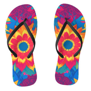 Levendig Kleurrijk Bloemmotief Zomerbloesems Teenslippers