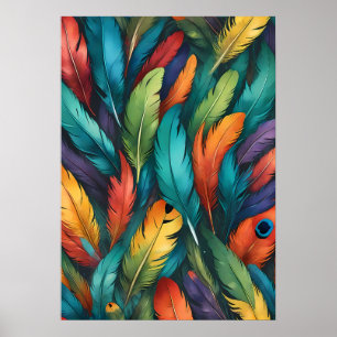 Levendig Kleurrijk Boho Veer Patroon Poster