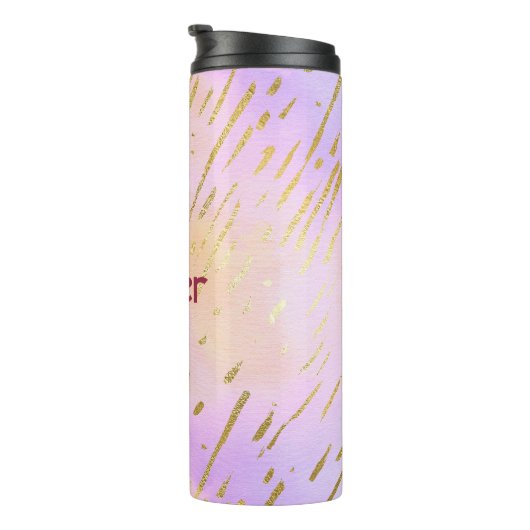 Levendig kleurrijk goud en roze thermosbeker (Geroteerd rechts)