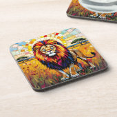 Levendig kleurrijk leeuwenmozaïek bier onderzetter (Linkerzijde)