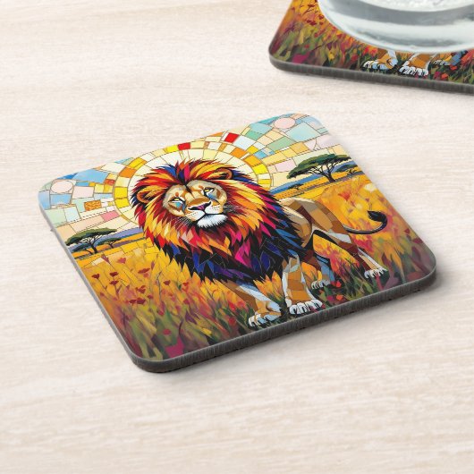 Levendig kleurrijk leeuwenmozaïek bier onderzetter (Linkerzijde)