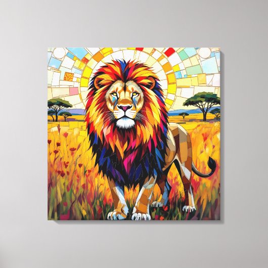 Levendig kleurrijk leeuwenmozaïek canvas afdruk (Voorkant)