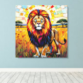 Levendig kleurrijk leeuwenmozaïek canvas afdruk (Insitu (Houten vloer))