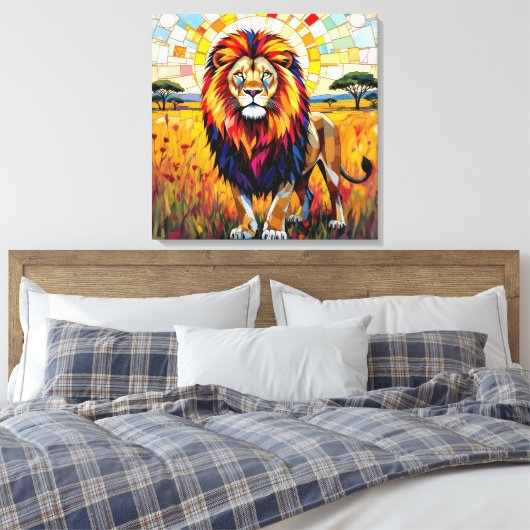 Levendig kleurrijk leeuwenmozaïek canvas afdruk (Insitu (Slaapkamer))