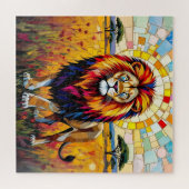 Levendig kleurrijk leeuwenmozaïek legpuzzel (Horizontaal)
