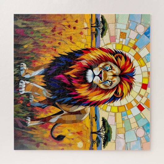 Levendig kleurrijk leeuwenmozaïek legpuzzel (Horizontaal)