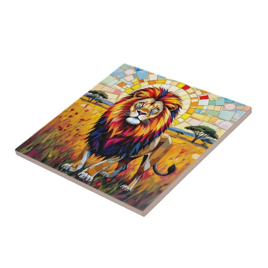 Levendig kleurrijk leeuwenmozaïek tegeltje (Zijkant)
