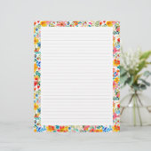 Levendig kleurrijk met bloemen gevoerd briefpapier (Staand voorkant)