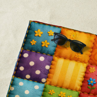 Levendig kleurrijk patchwork quilt patroon strandlaken