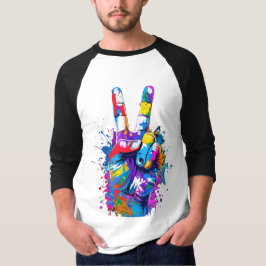 Levendig Kleurrijk Vredesteken Hand Digitale Kunst T-shirt