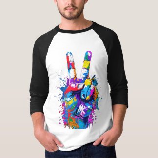 Levendig Kleurrijk Vredesteken Hand Digitale Kunst T-shirt
