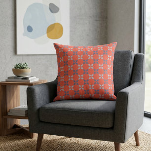 Levendig Koraal & Blauw Bloemmotief Geometrisch Pa Kussen