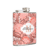 Levendig koraal bloempatroon gepersonaliseerd heupfles (Rechts)