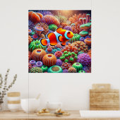 Levendig koraalrif met een clownvis poster (Keuken)