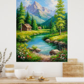 Levendig landschap met bergen, rivierlandschap poster (Keuken)