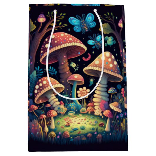 Levendig leuke elves spelen onder paddenstoelen ca medium cadeauzakje (Voorkant)