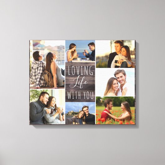 Levendig leven met je 7 Fotocollage - Rustisch hou Canvas Afdruk (Voorkant)