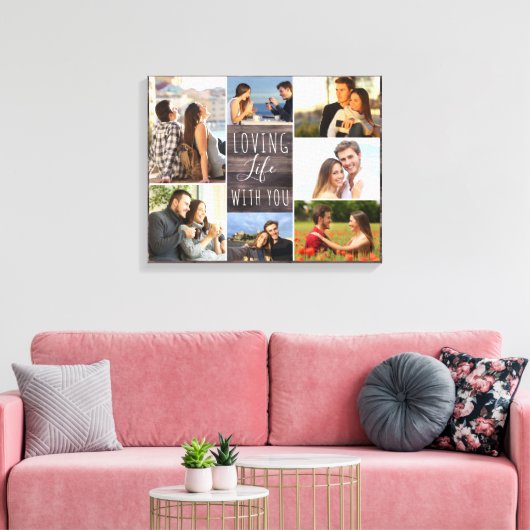 Levendig leven met je 7 Fotocollage - Rustisch hou Canvas Afdruk (Insitu (Woonkamer))
