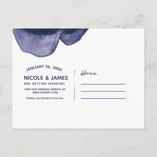 Levendig Levendig Indigo Paarse Blauw Save the Dat Aankondigingskaart (Achterkant)