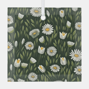 Levendig madeliefjespatroon met weelderige groene glas ornament