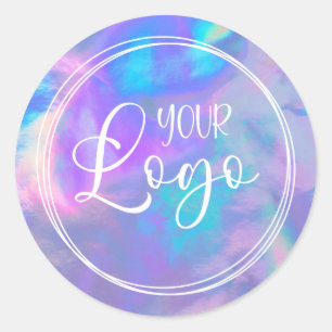 Levendig Magenta Aqua Holografisch Uw Logo Hier Ronde Sticker