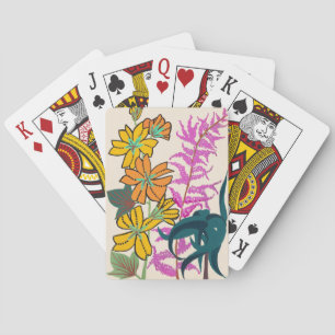Levendig Magenta & Oranje Art Deco Bloem Kunst Pokerkaarten