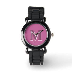 Levendig massief roze monogram, horloge