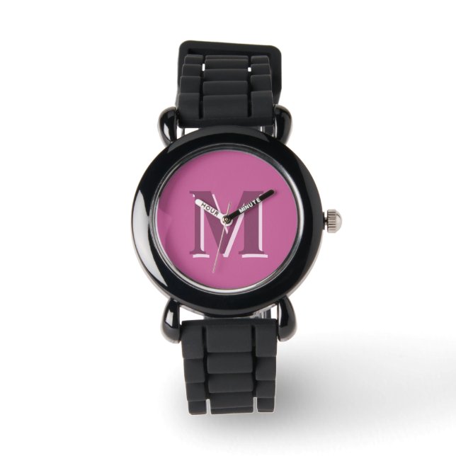 Levendig massief roze monogram, horloge (Voorkant)