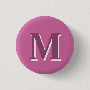Levendig massief roze monogram, ronde button 3,2 cm