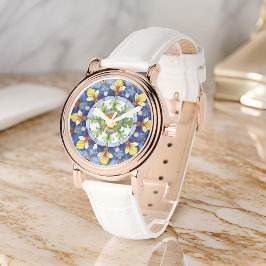 Levendig medaillon symmetrische bladeren Floral Ma Horloge